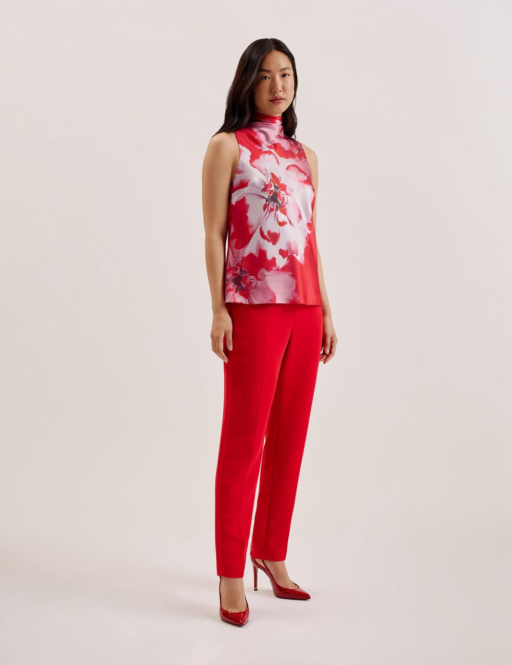 Red Ted Baker KOHANA - Floral Satin High Neck Sleeveless Top Women Blouses | SG  6710-SCBJZ