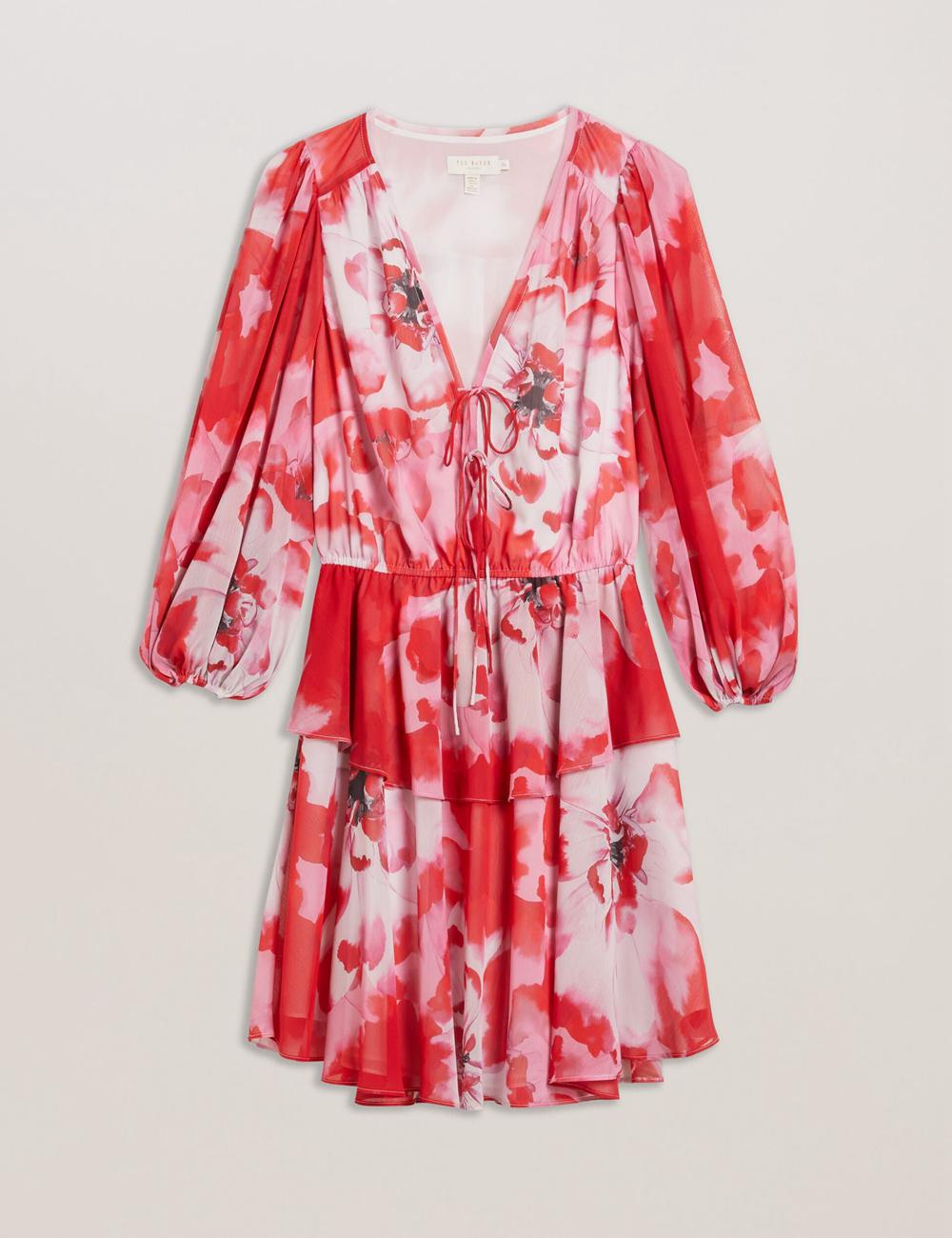 Red Ted Baker LEYNA - Floral Chiffon Front Women Mini Dresses | SG  1345-NJAVM