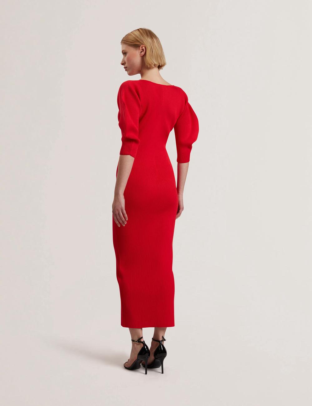 Red Ted Baker PRICILA - Shaped Sleeve Knitted Bodycon Women Midi Dresses | SG  7194-EADGH