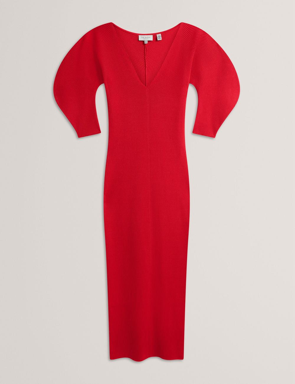 Red Ted Baker PRICILA - Shaped Sleeve Knitted Bodycon Women Midi Dresses | SG  7194-EADGH