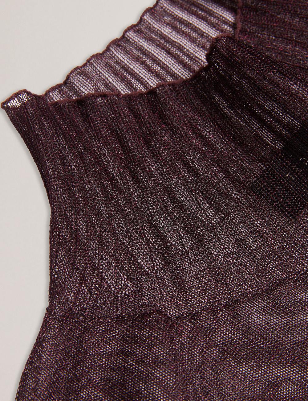 Red Ted Baker TAYLAW - Shimmer Sheer Knit Funnel Neck Top Women Jumpers | SG  2094-JRWHA