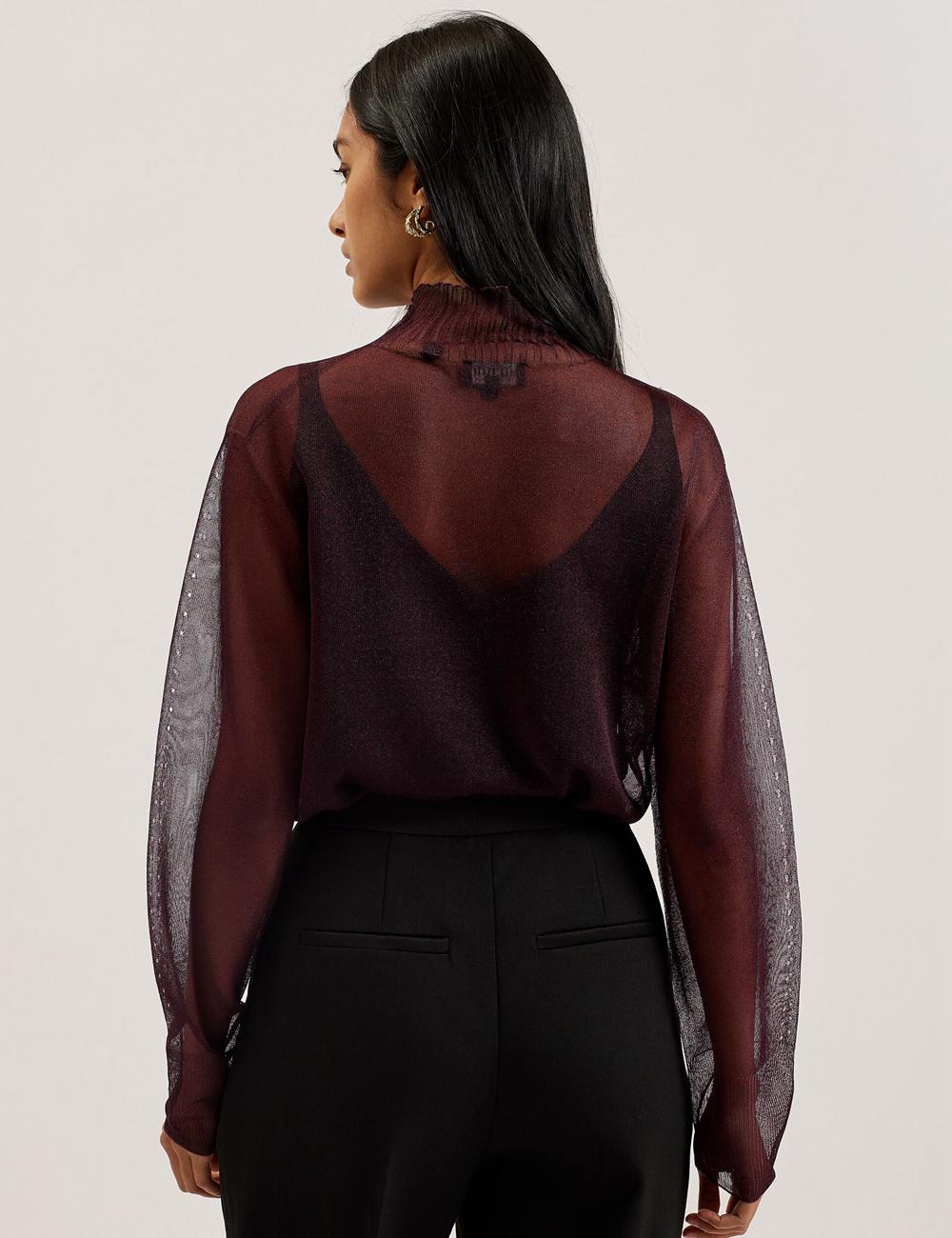 Red Ted Baker TAYLAW - Shimmer Sheer Knit Funnel Neck Top Women Jumpers | SG  2094-JRWHA