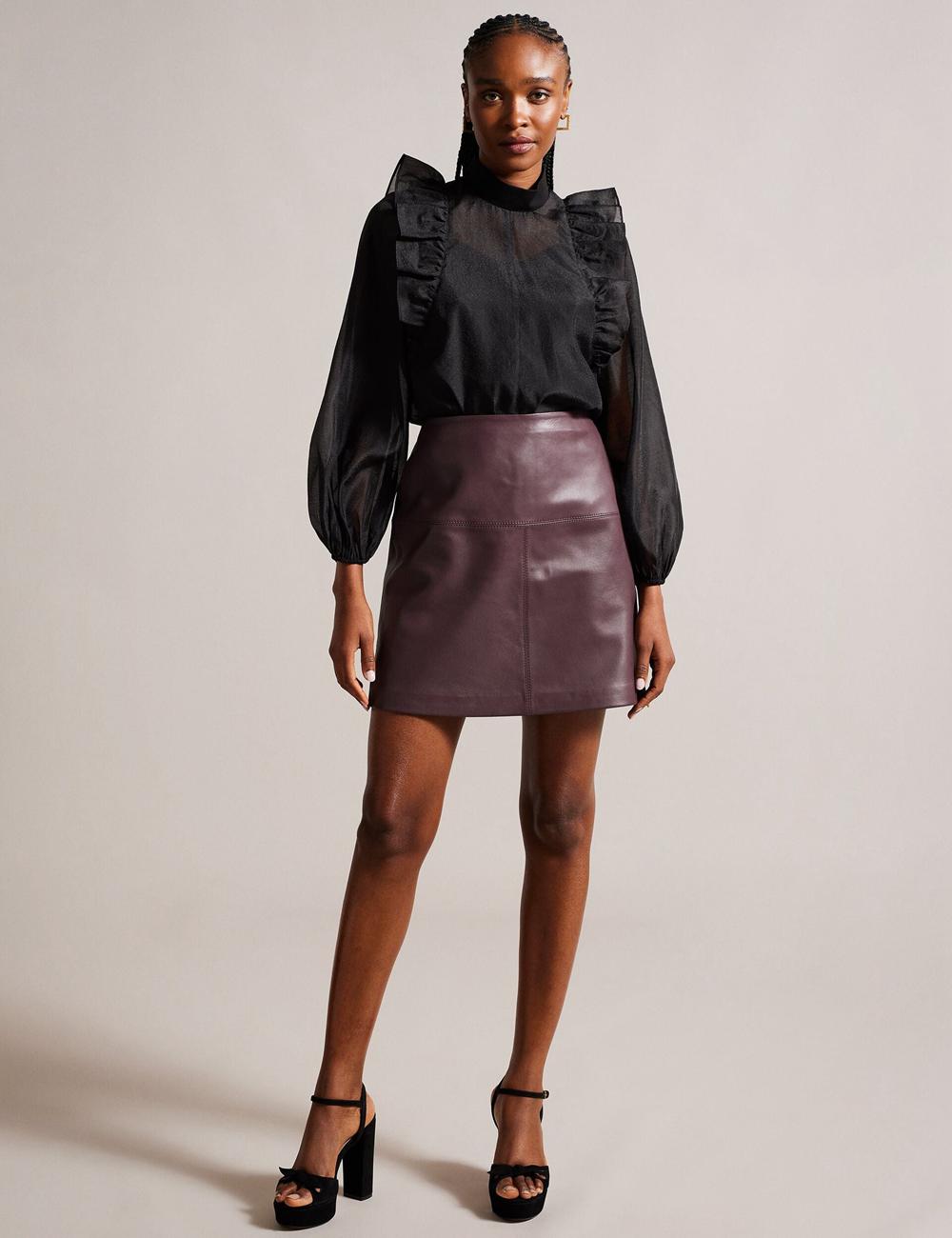 Red Ted Baker VALIAT - A-Line Leather Women Mini Skirts | SG  2906-ALDPJ