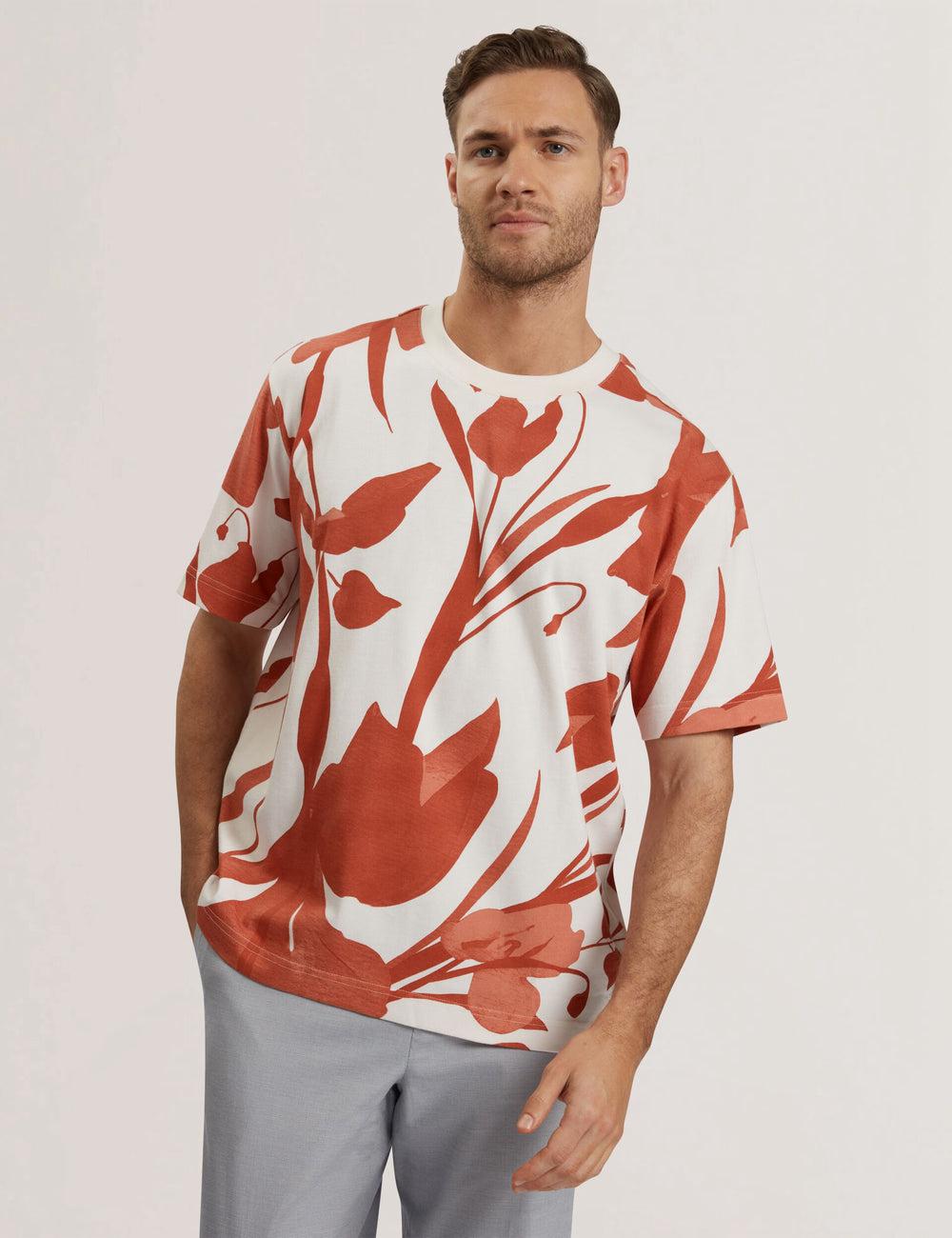 Red Ted Baker YIANNOS - Floral Print Heavyweight Cotton Men T-Shirts | SG  3968-QJEYH