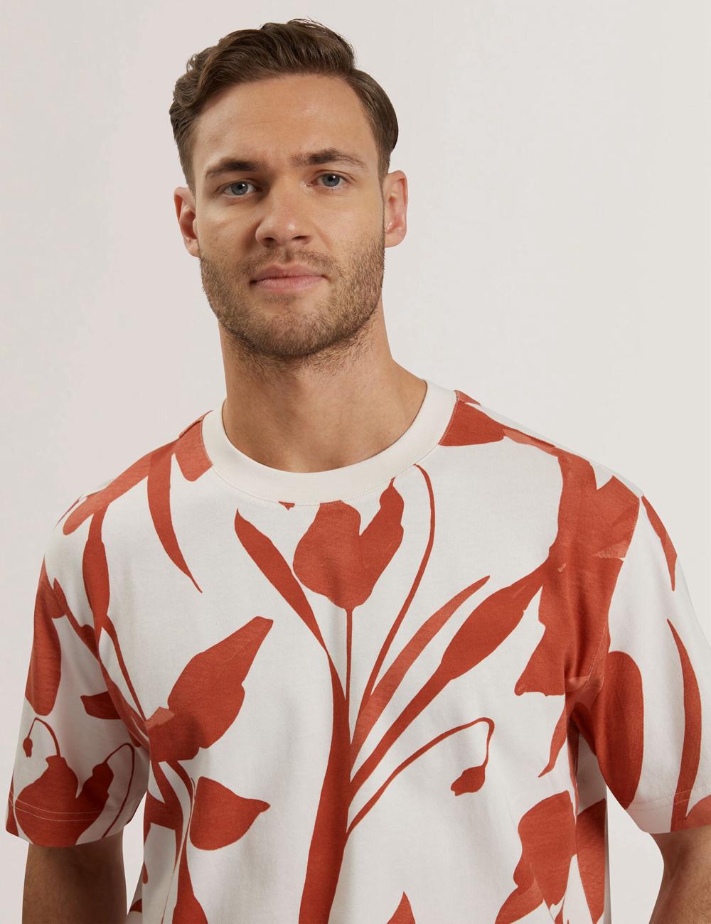 Red Ted Baker YIANNOS - Floral Print Heavyweight Cotton Men T-Shirts | SG  3968-QJEYH