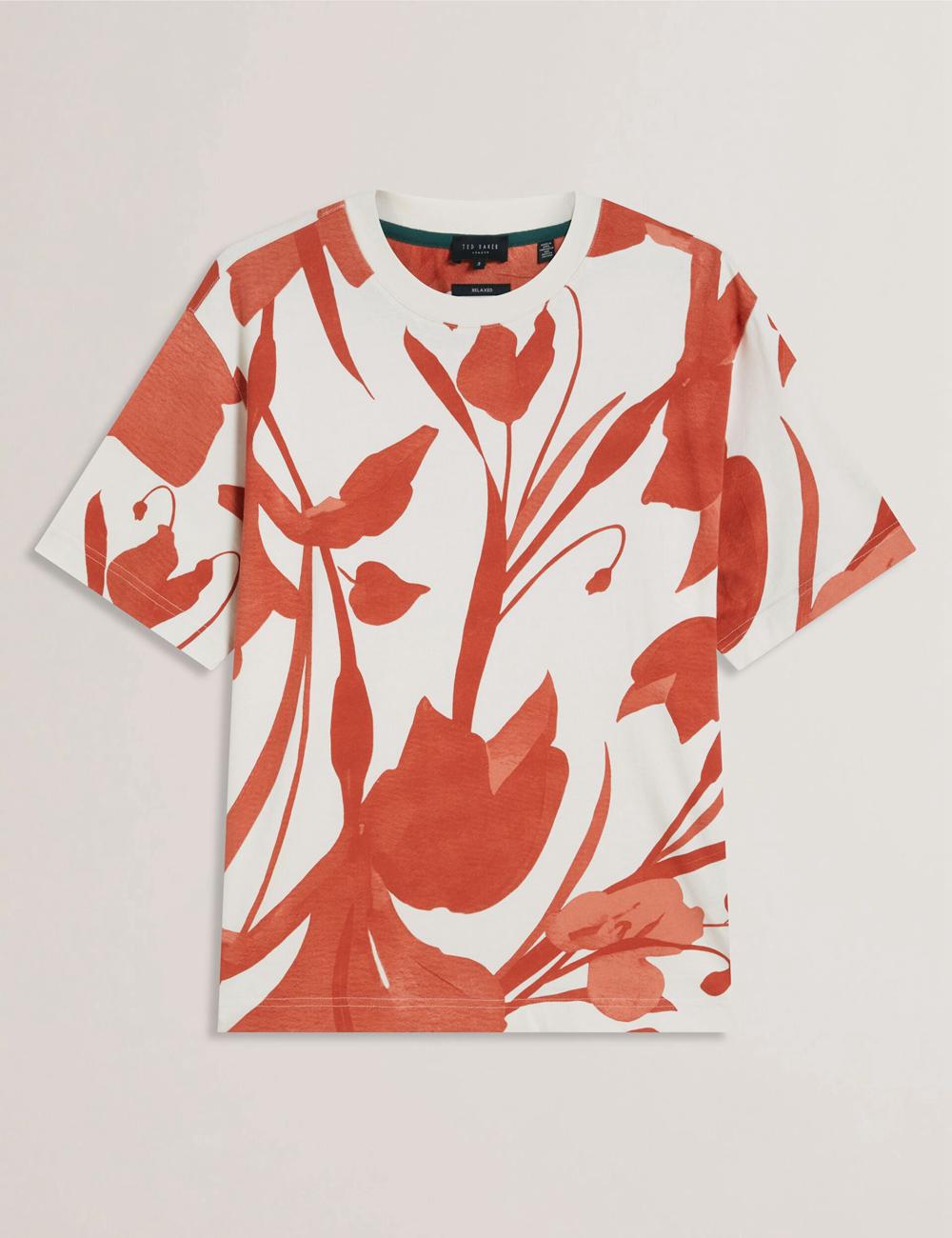 Red Ted Baker YIANNOS - Floral Print Heavyweight Cotton Men T-Shirts | SG  3968-QJEYH