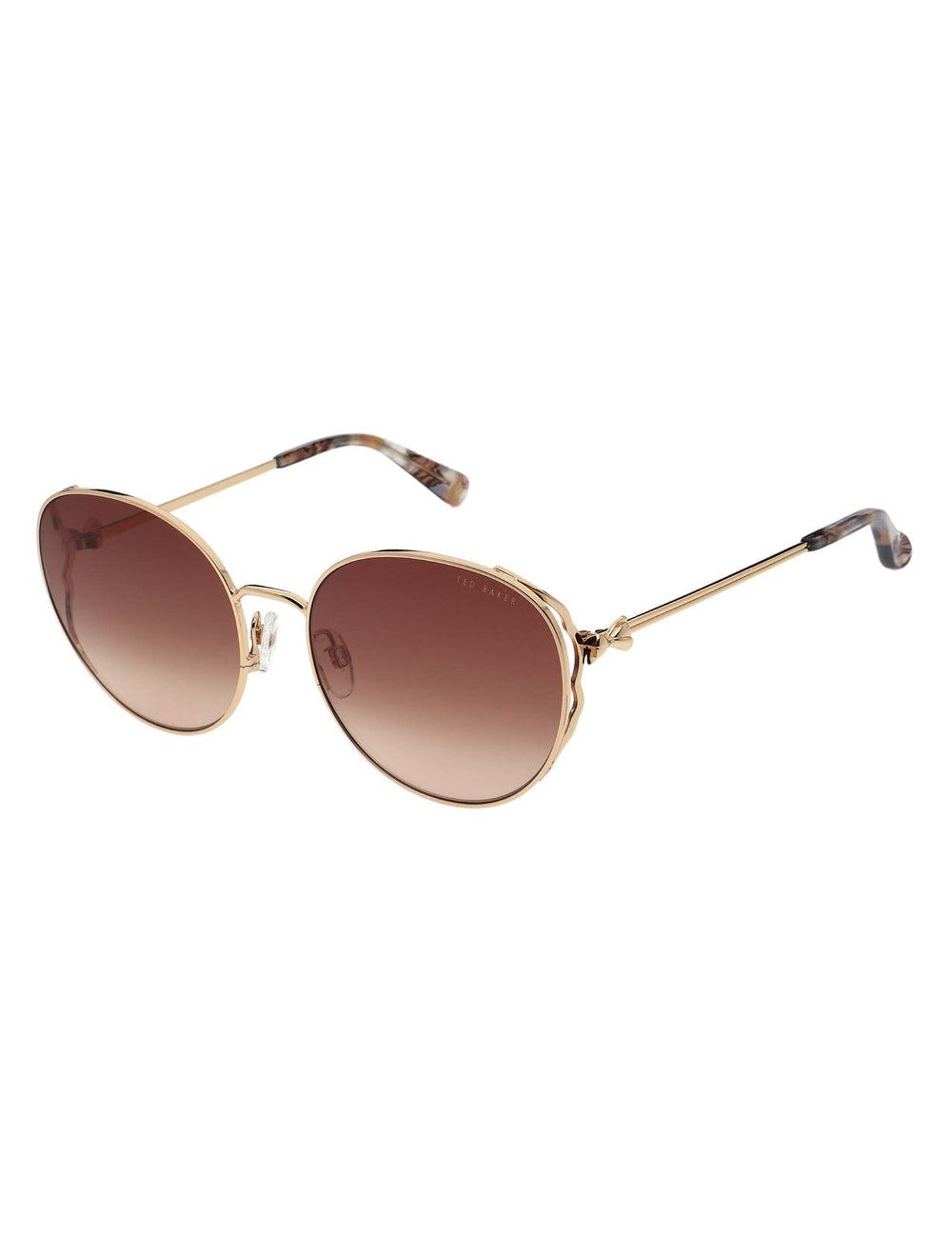 Shiny Light Rose Ted Baker LAKE - Round Metal Frame Bow Detail Women Sunglasses | SG  0849-YXPER