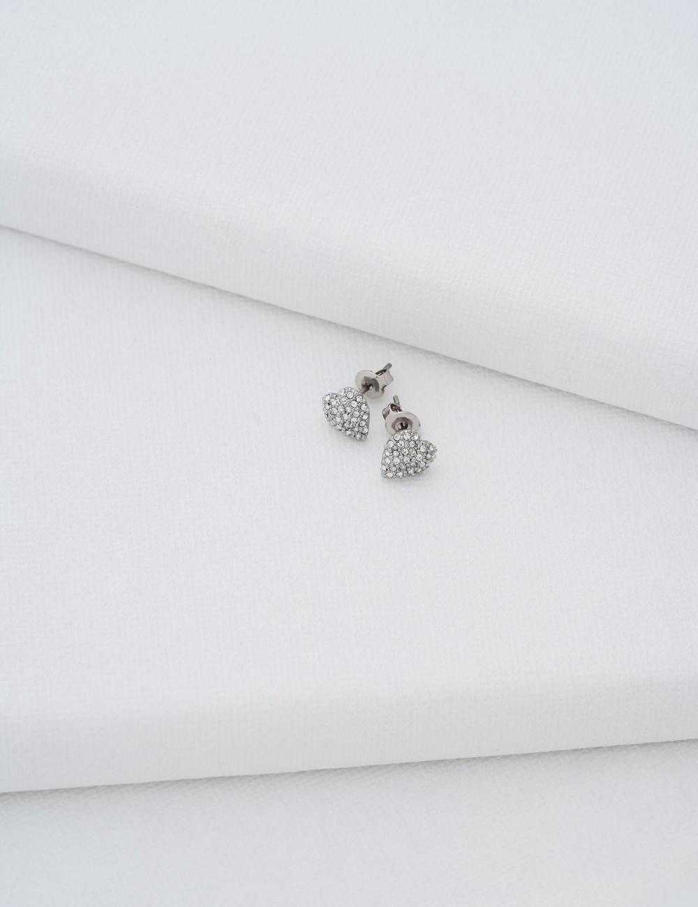 Silver Ted Baker ADORAA - Crystal Heart Stud Women Earrings | SG  9385-AULVP