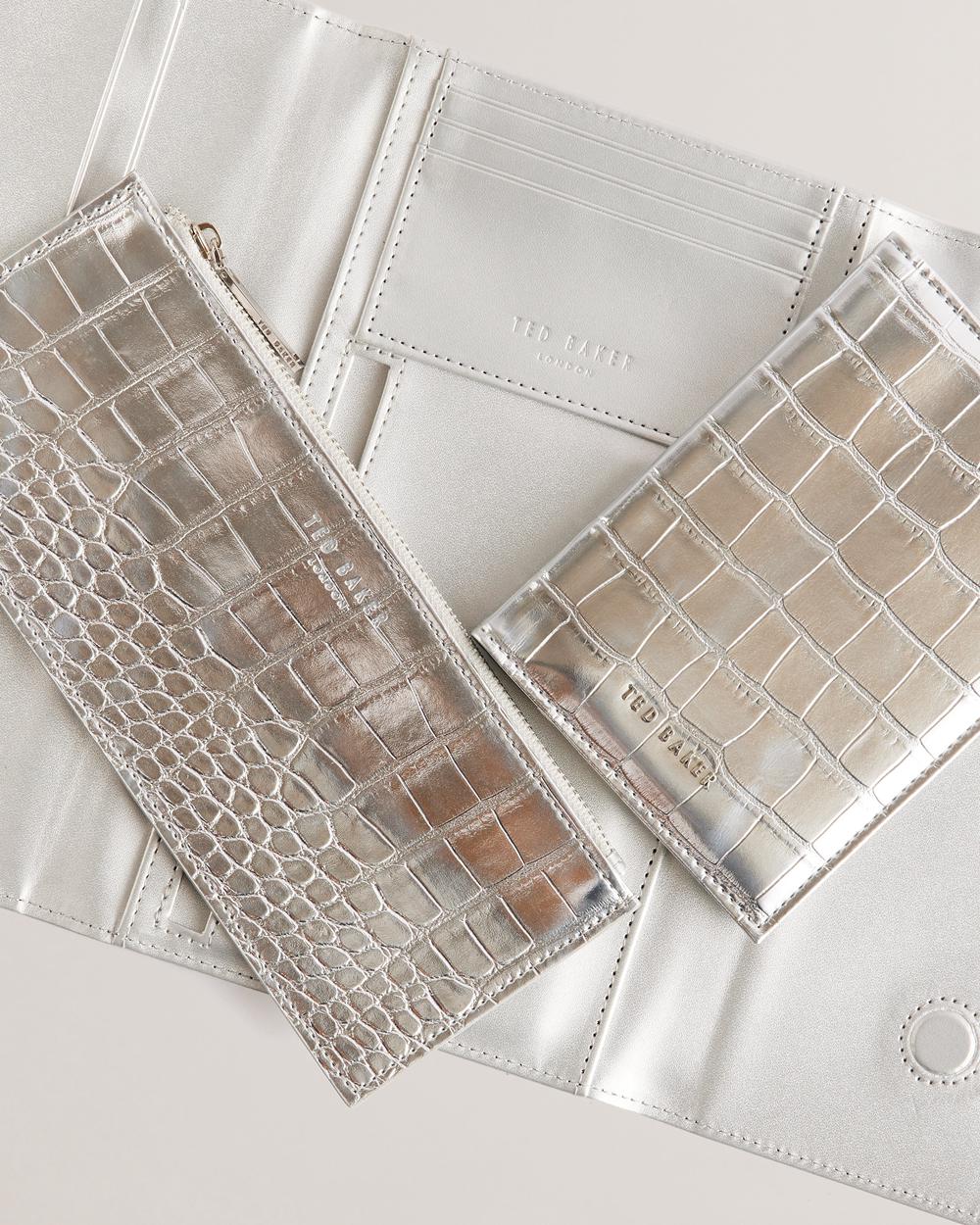 Silver Ted Baker ALETHAI - Croc Effect Travel Organiser Women Wallets | SG  0542-HUMVC