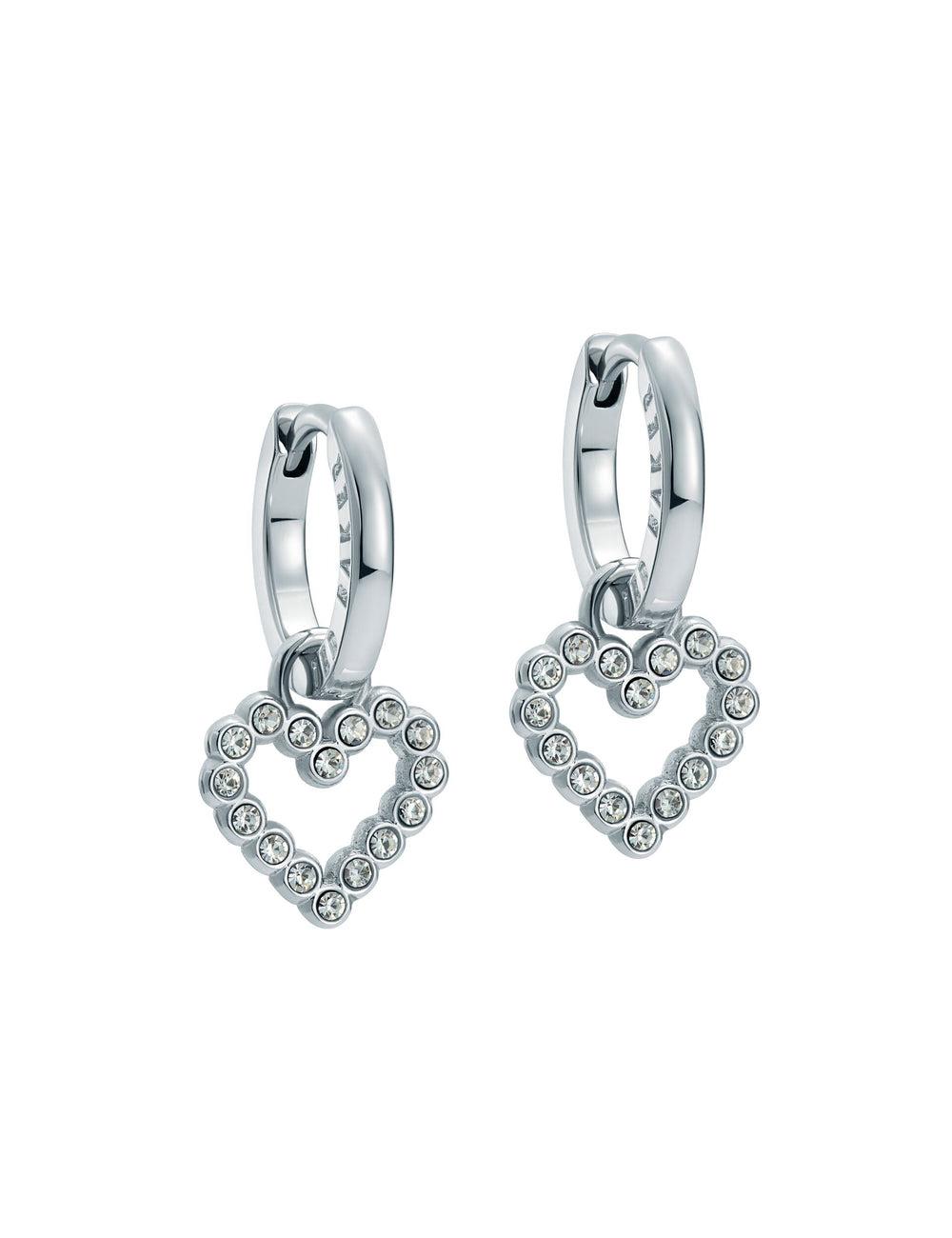 Silver Ted Baker AMORA - Crystal Open Heart Huggie Women Earrings | SG  4790-UERTM