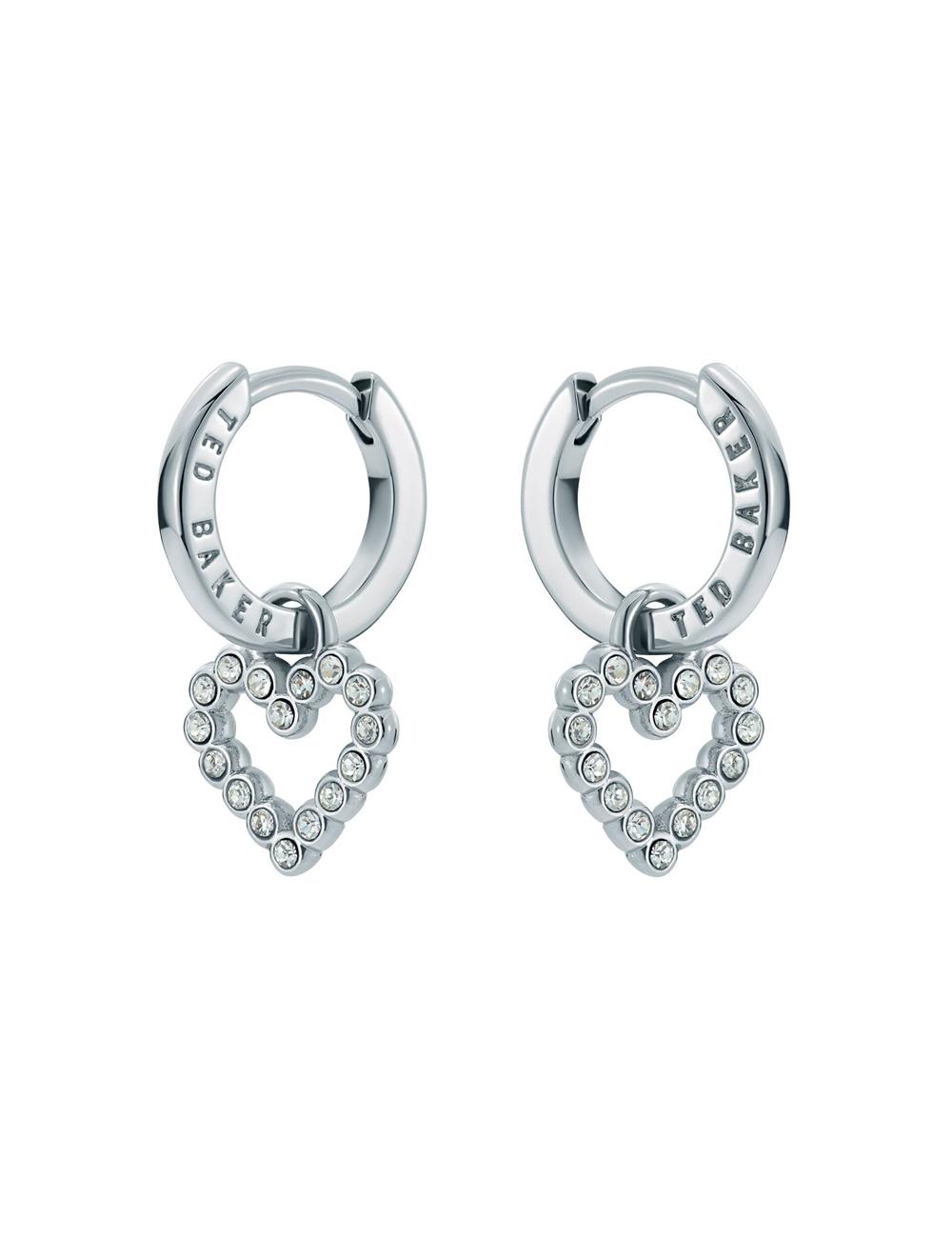 Silver Ted Baker AMORA - Crystal Open Heart Huggie Women Earrings | SG  4790-UERTM