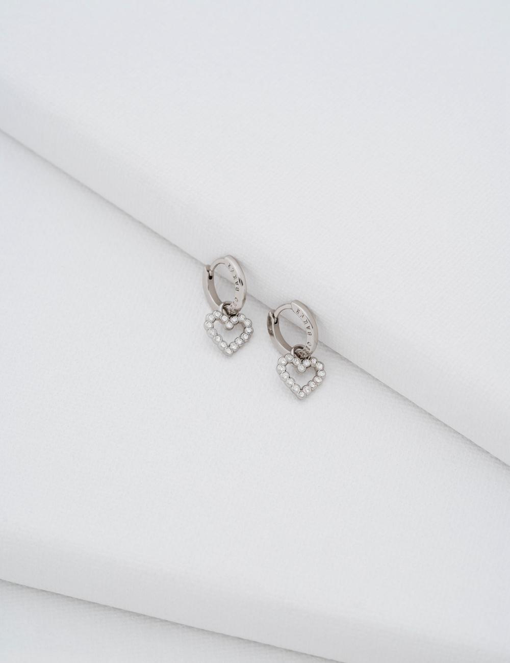 Silver Ted Baker AMORA - Crystal Open Heart Huggie Women Earrings | SG  4790-UERTM