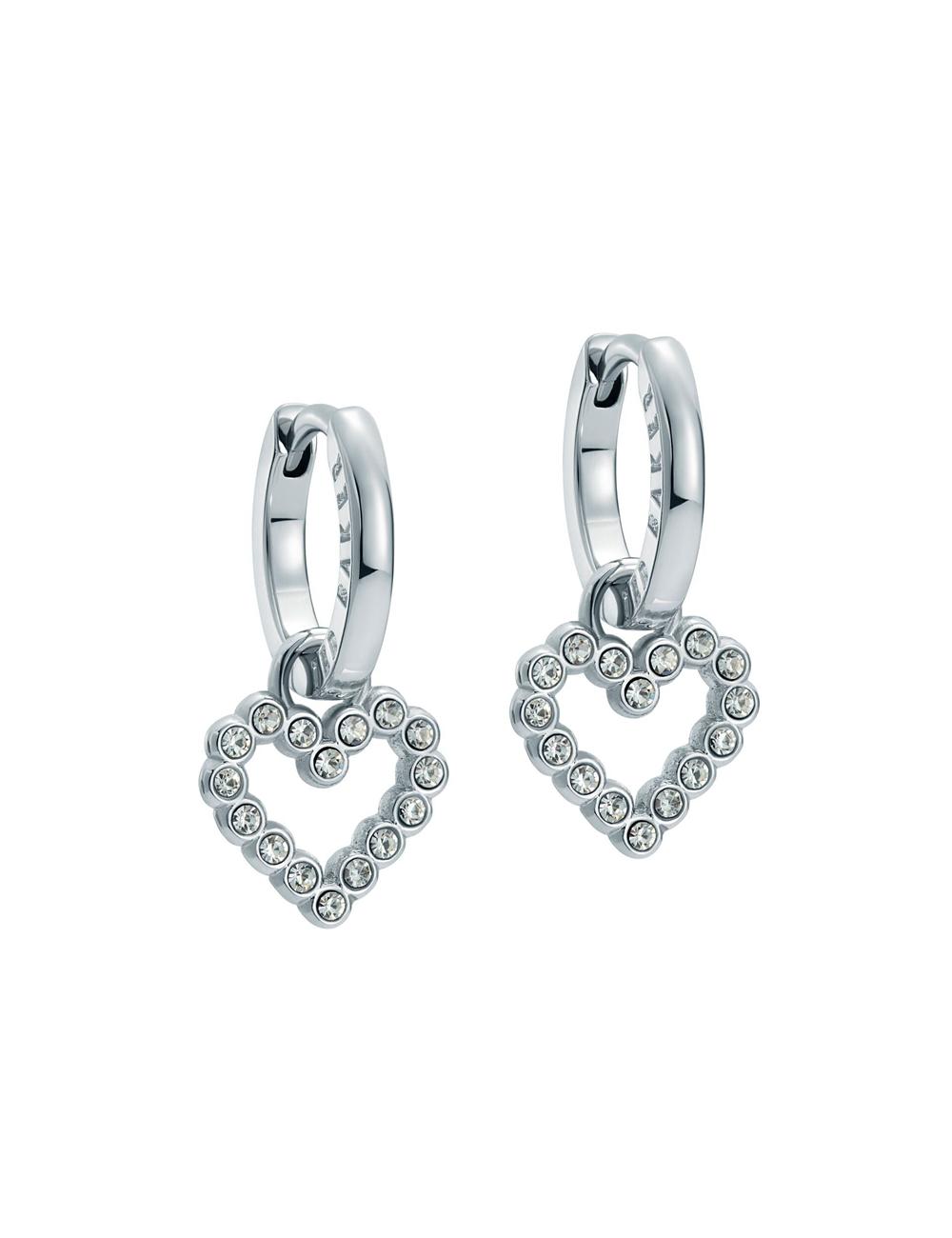 Silver Ted Baker AMORA - Crystal Open Heart Huggie Women Earrings | SG  4790-UERTM