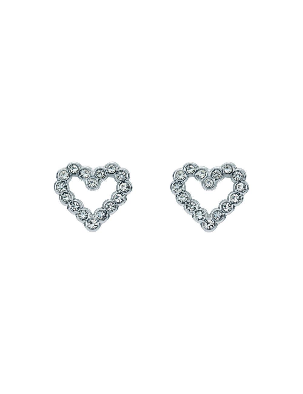 Silver Ted Baker AMORINA - Crystal Open Heart Stud Women Earrings | SG  0784-HBWTE