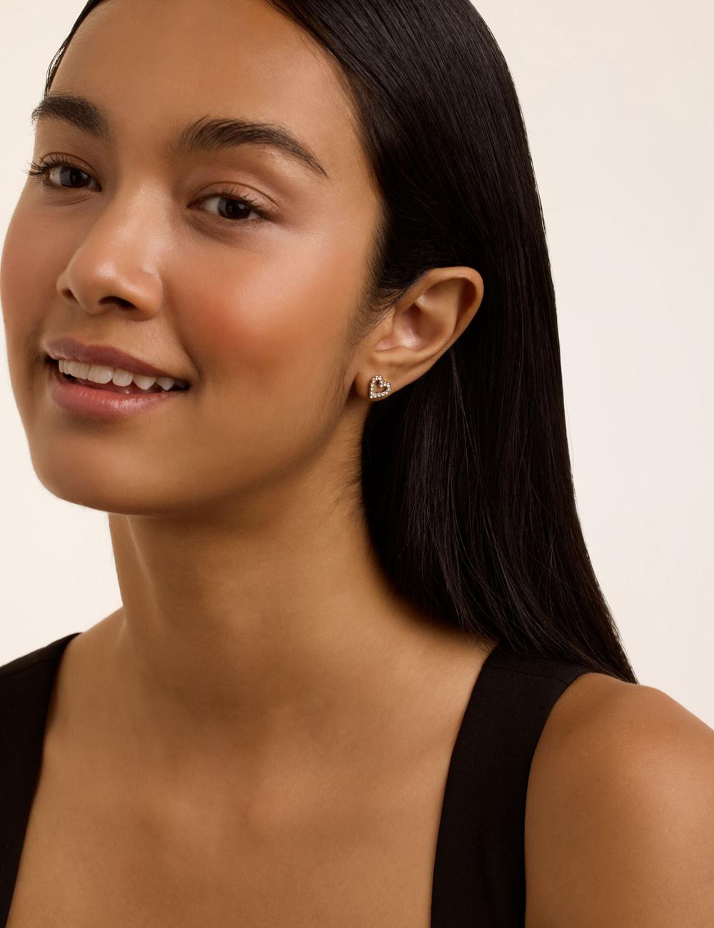 Silver Ted Baker AMORINA - Crystal Open Heart Stud Women Earrings | SG  0784-HBWTE