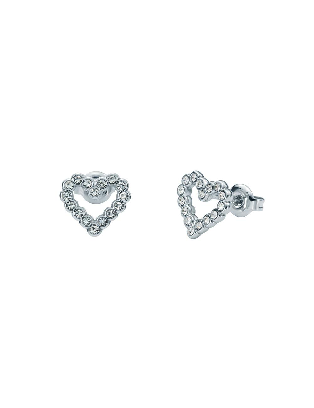 Silver Ted Baker AMORINA - Crystal Open Heart Stud Women Earrings | SG  0784-HBWTE