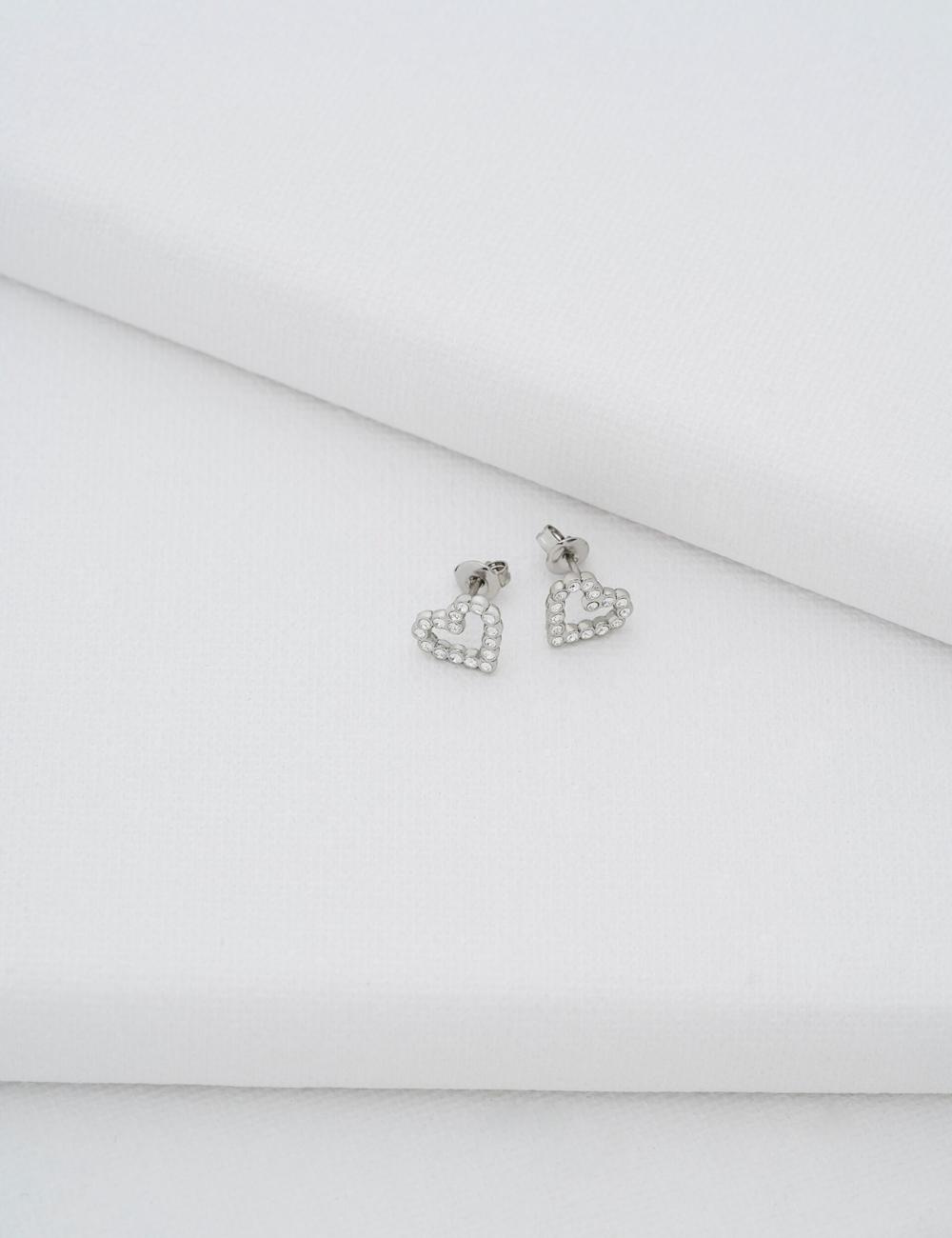 Silver Ted Baker AMORINA - Crystal Open Heart Stud Women Earrings | SG  0784-HBWTE