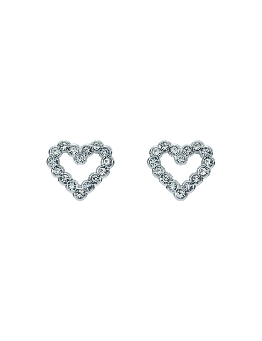 Silver Ted Baker AMORINA - Crystal Open Heart Stud Women Earrings | SG  0784-HBWTE