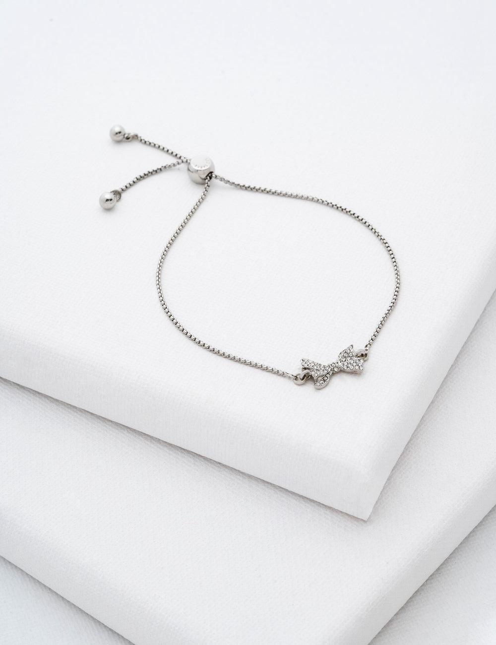 Silver Ted Baker BARSET - Crystal Bow Adjustable Women Bracelets | SG  4781-AZSJK