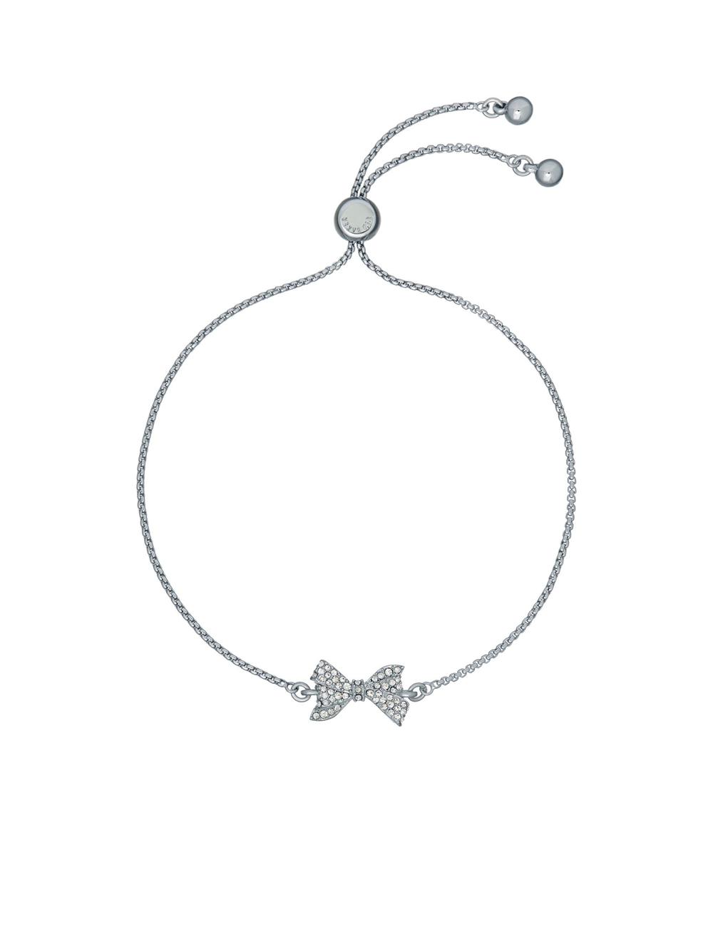Silver Ted Baker BARSET - Crystal Bow Adjustable Women Bracelets | SG  4781-AZSJK