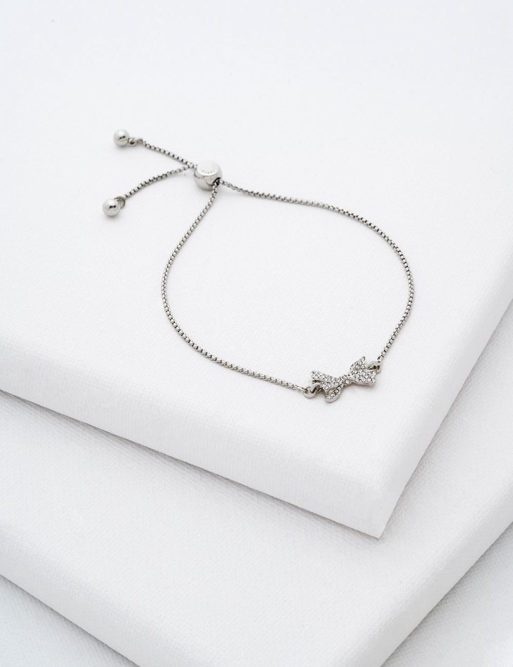 Silver Ted Baker BARSET - Crystal Bow Adjustable Women Bracelets | SG  4781-AZSJK