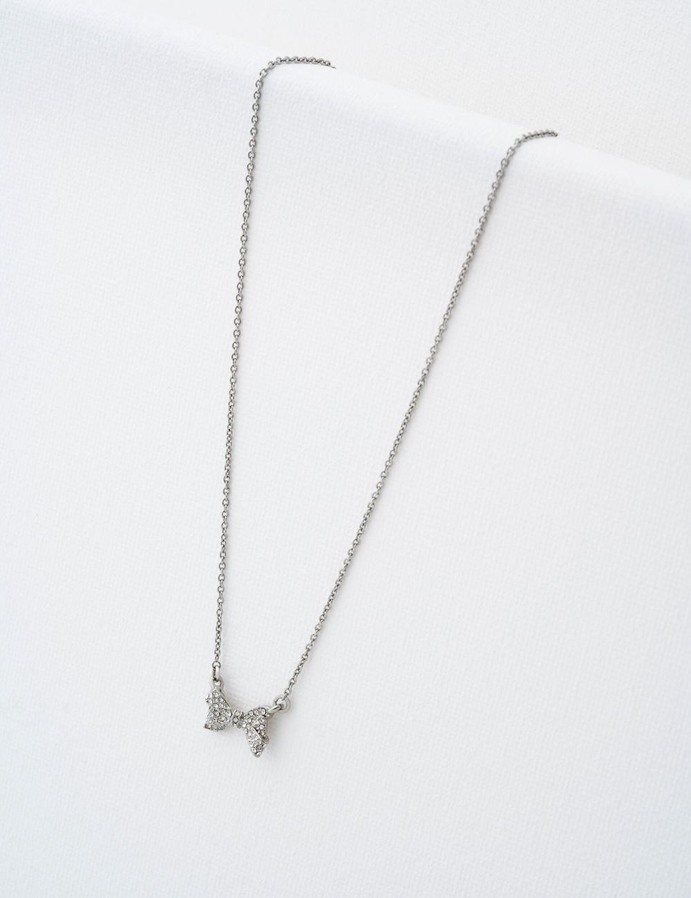 Silver Ted Baker BARSIE - Crystal Bow Pendant Women Necklaces | SG  8236-VFRHX