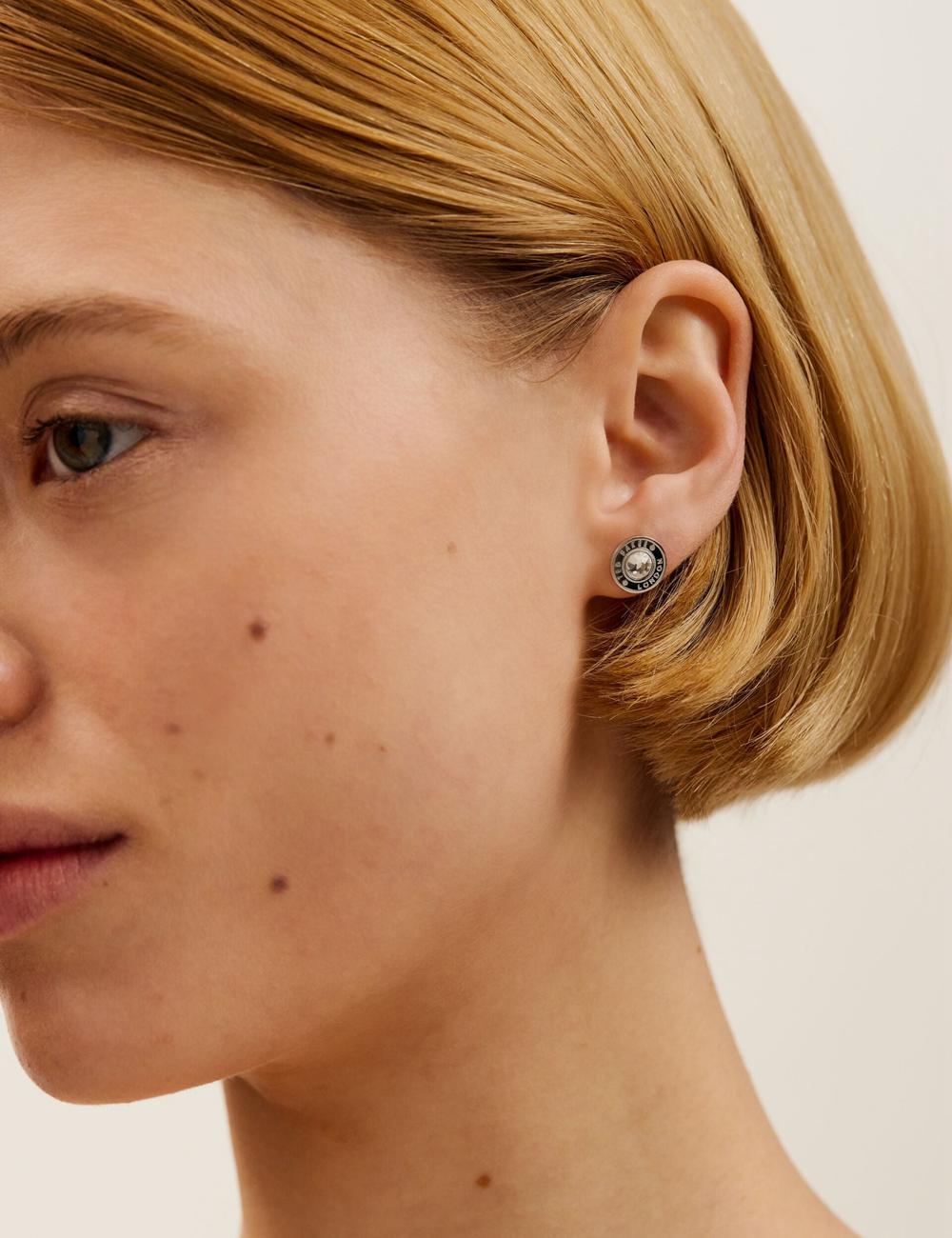 Silver Ted Baker CHERELLE - Branded Crystal Button Stud Women Earrings | SG  1486-RLGCQ