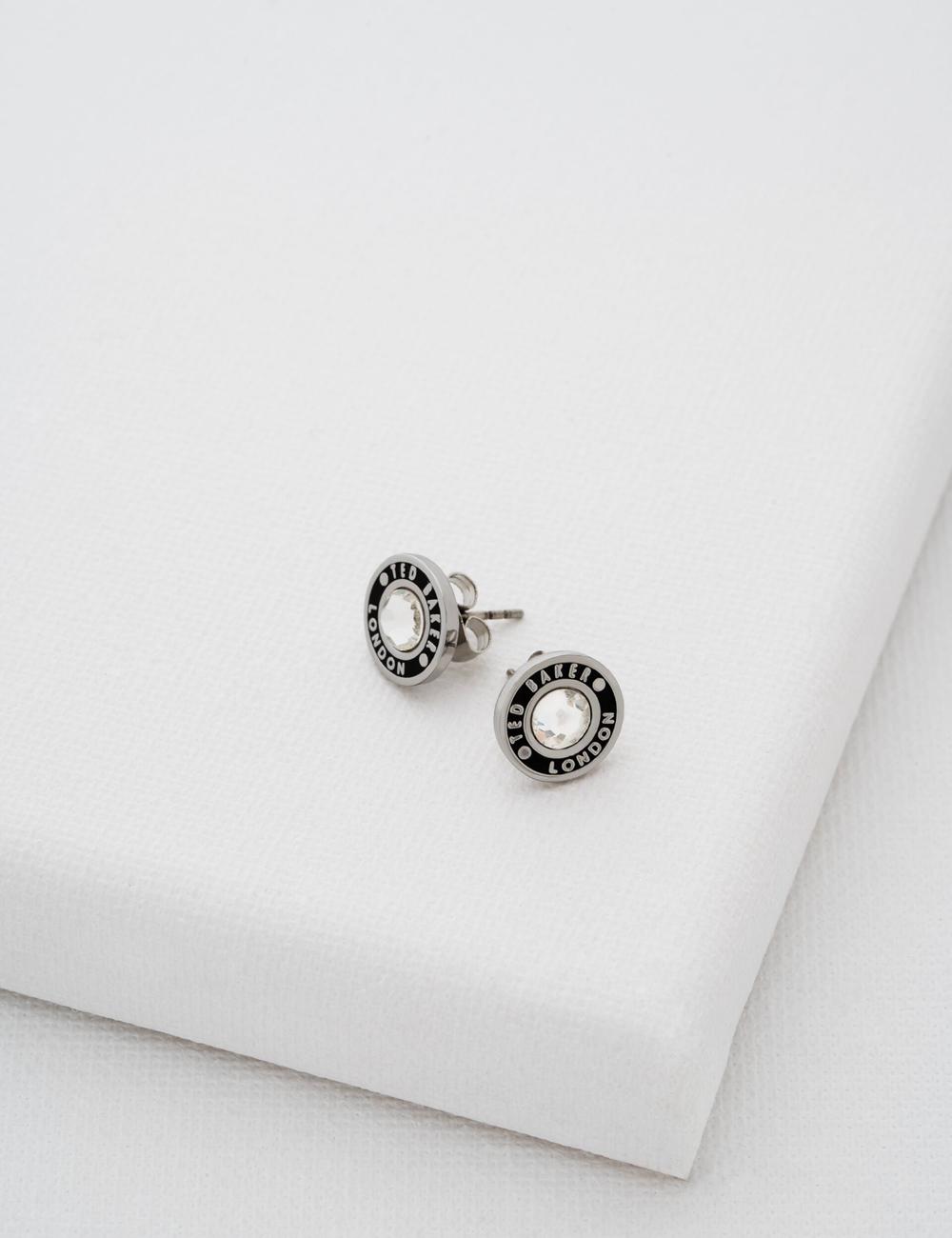Silver Ted Baker CHERELLE - Branded Crystal Button Stud Women Earrings | SG  1486-RLGCQ