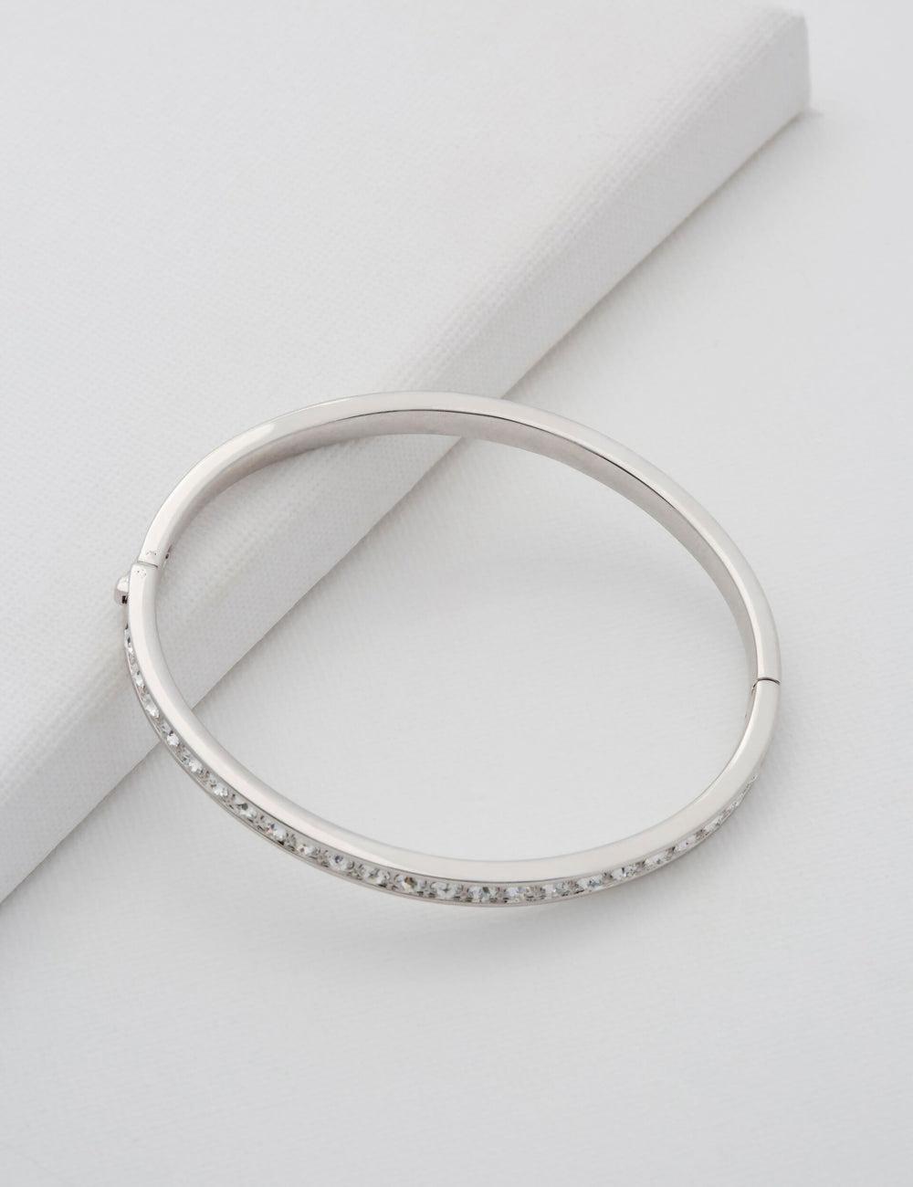 Silver Ted Baker CLEMARA - Crystal Hinge Bangle Women Bracelets | SG  6573-SUKRG