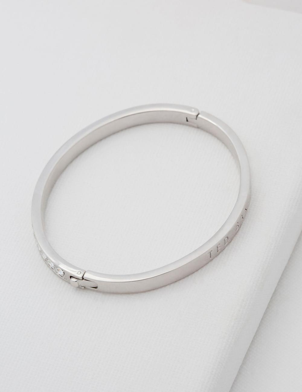 Silver Ted Baker CLEMARA - Crystal Hinge Bangle Women Bracelets | SG  6573-SUKRG