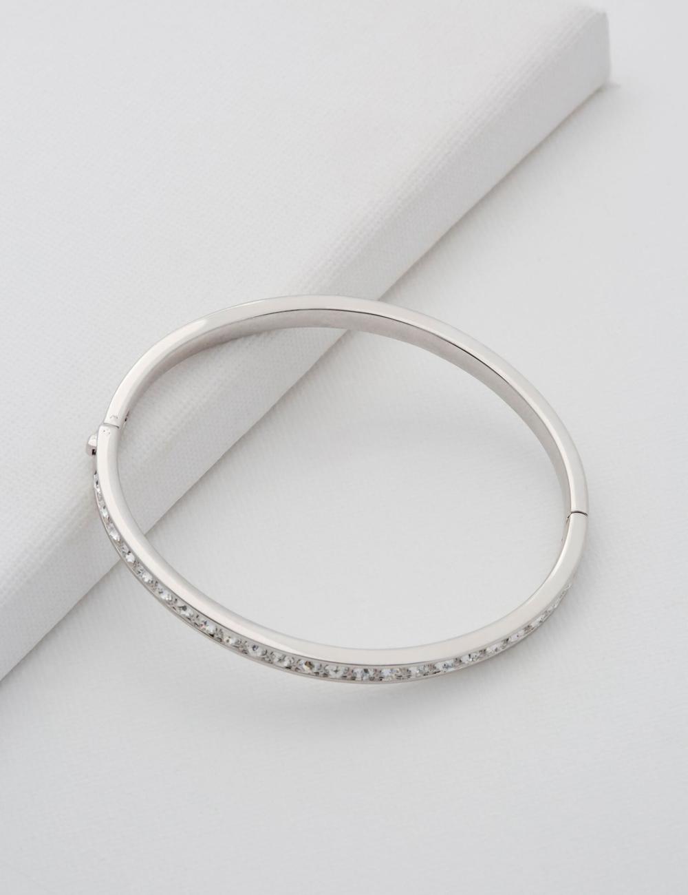 Silver Ted Baker CLEMARA - Crystal Hinge Bangle Women Bracelets | SG  6573-SUKRG
