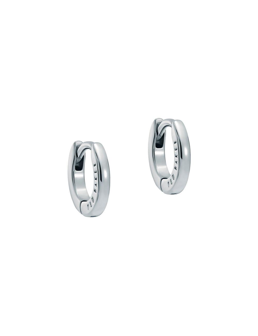 Silver Ted Baker CRISETE - Engraved Logo Huggie Hoop Women Earrings | SG  3850-SPENL
