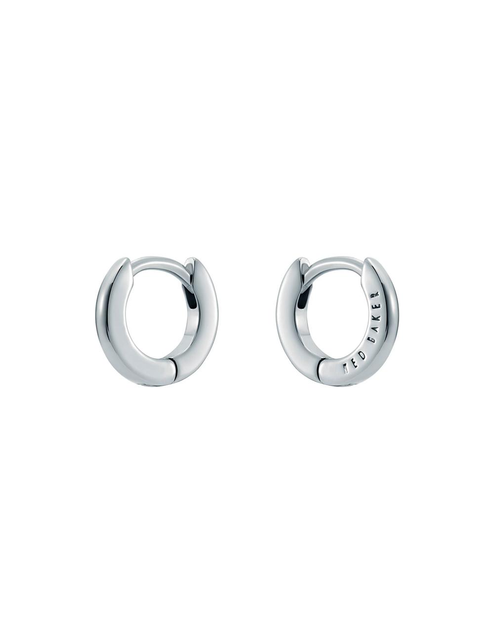 Silver Ted Baker CRISETE - Engraved Logo Huggie Hoop Women Earrings | SG  3850-SPENL
