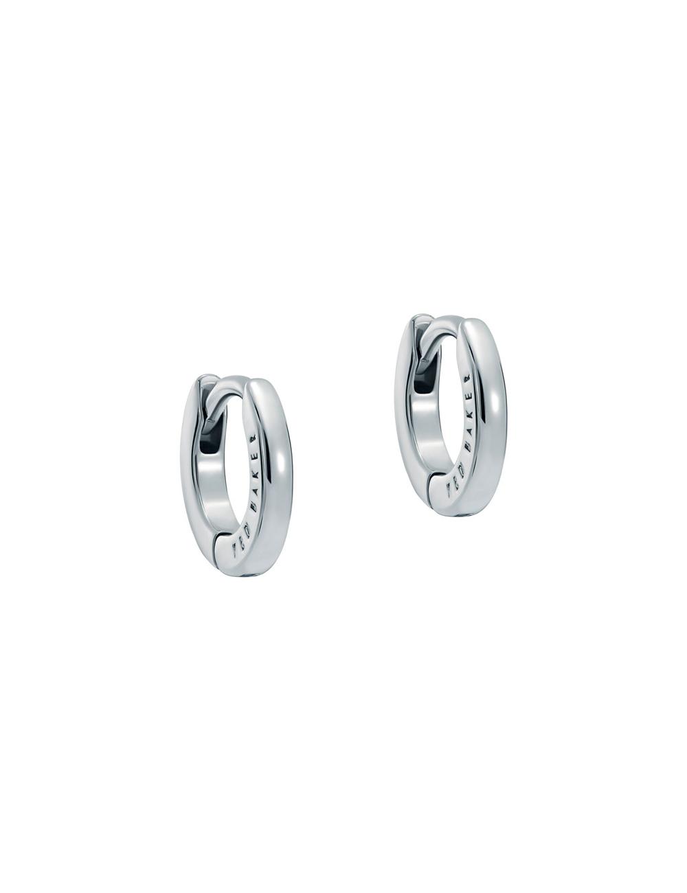 Silver Ted Baker CRISETE - Engraved Logo Huggie Hoop Women Earrings | SG  3850-SPENL