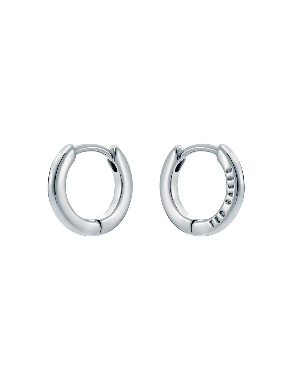 Silver Ted Baker CRISLIE - Engraved Logo Small Hoop Women Earrings | SG  5180-SGUAT