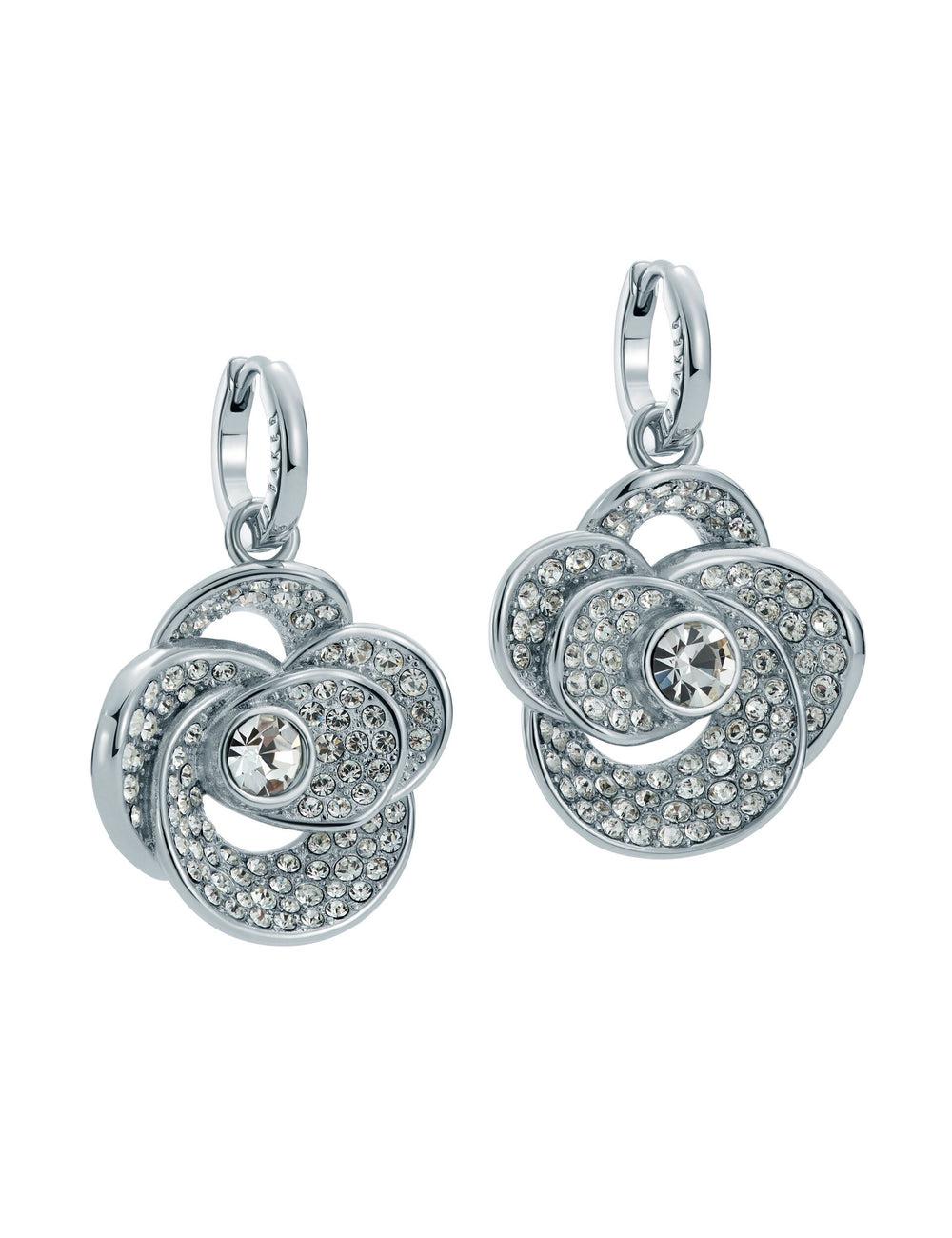 Silver Ted Baker FLORENCE - Crystal Flower Pendant Huggie Women Earrings | SG  0372-LOXEM