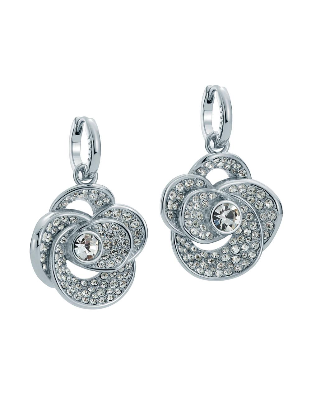 Silver Ted Baker FLORENCE - Crystal Flower Pendant Huggie Women Earrings | SG  0372-LOXEM