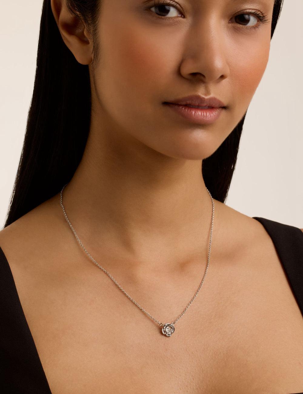 Silver Ted Baker FLORITA - Crystal Flower Pendant Women Necklaces | SG  0349-XQTGB