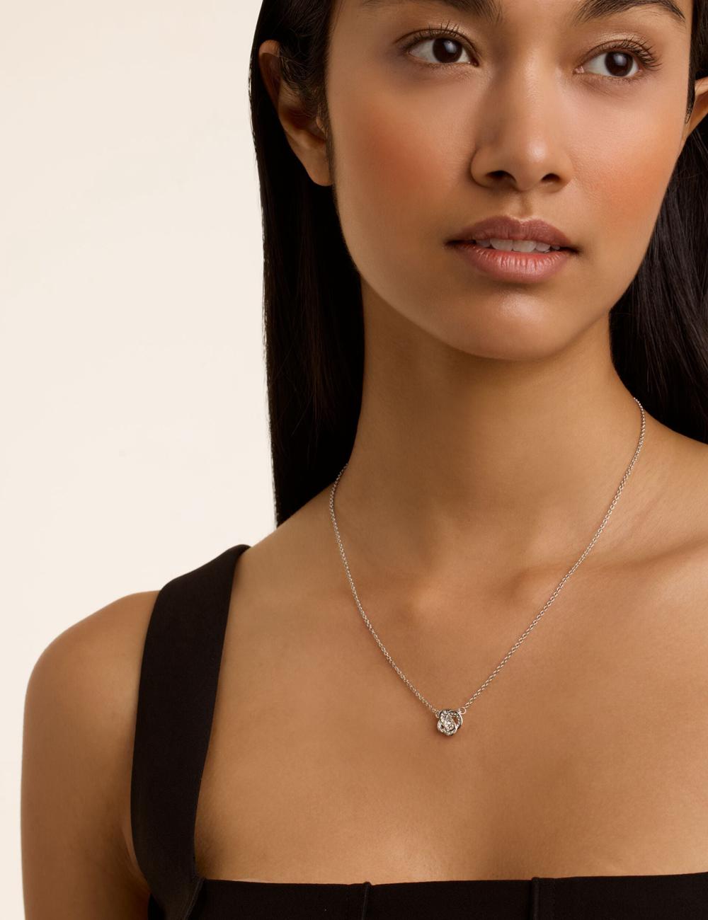 Silver Ted Baker FLORITA - Crystal Flower Pendant Women Necklaces | SG  0349-XQTGB