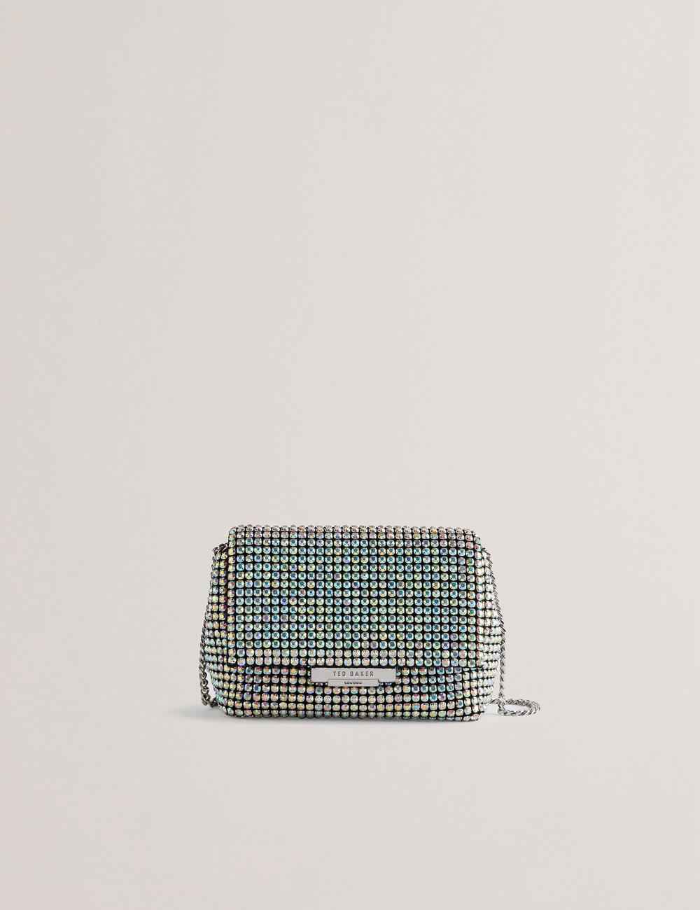 Silver Ted Baker GLITERS - Crystal Embellished Mini Women Crossbody Bags | SG  6429-JRDFG