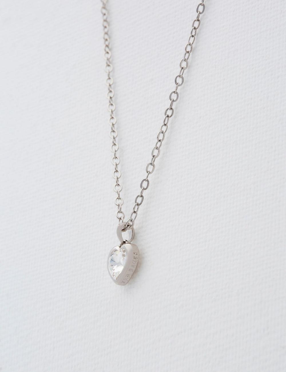 Silver Ted Baker HANNELA - Solitaire Crystal Heart Pendant Women Necklaces | SG  6201-VCESR