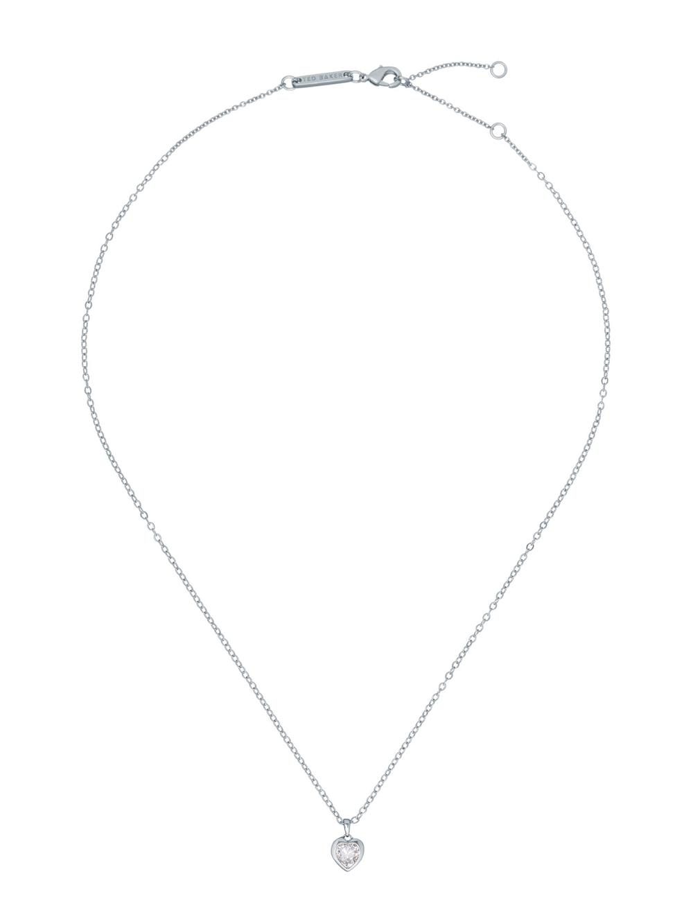 Silver Ted Baker HANNELA - Solitaire Crystal Heart Pendant Women Necklaces | SG  6201-VCESR