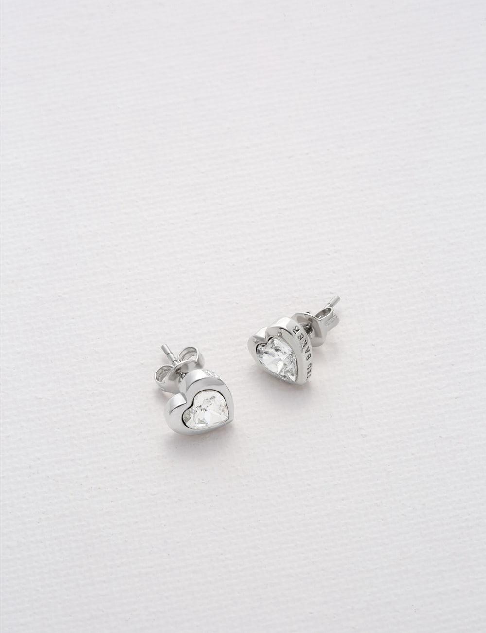 Silver Ted Baker HAN - Solitaire Crystal Heart Stud Women Earrings | SG  2054-QLOPX