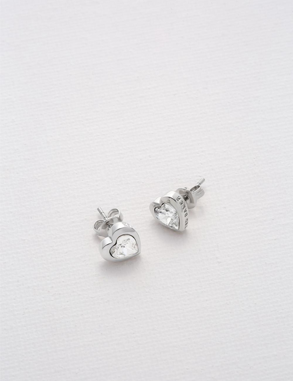 Silver Ted Baker HAN - Solitaire Crystal Heart Stud Women Earrings | SG  2054-QLOPX