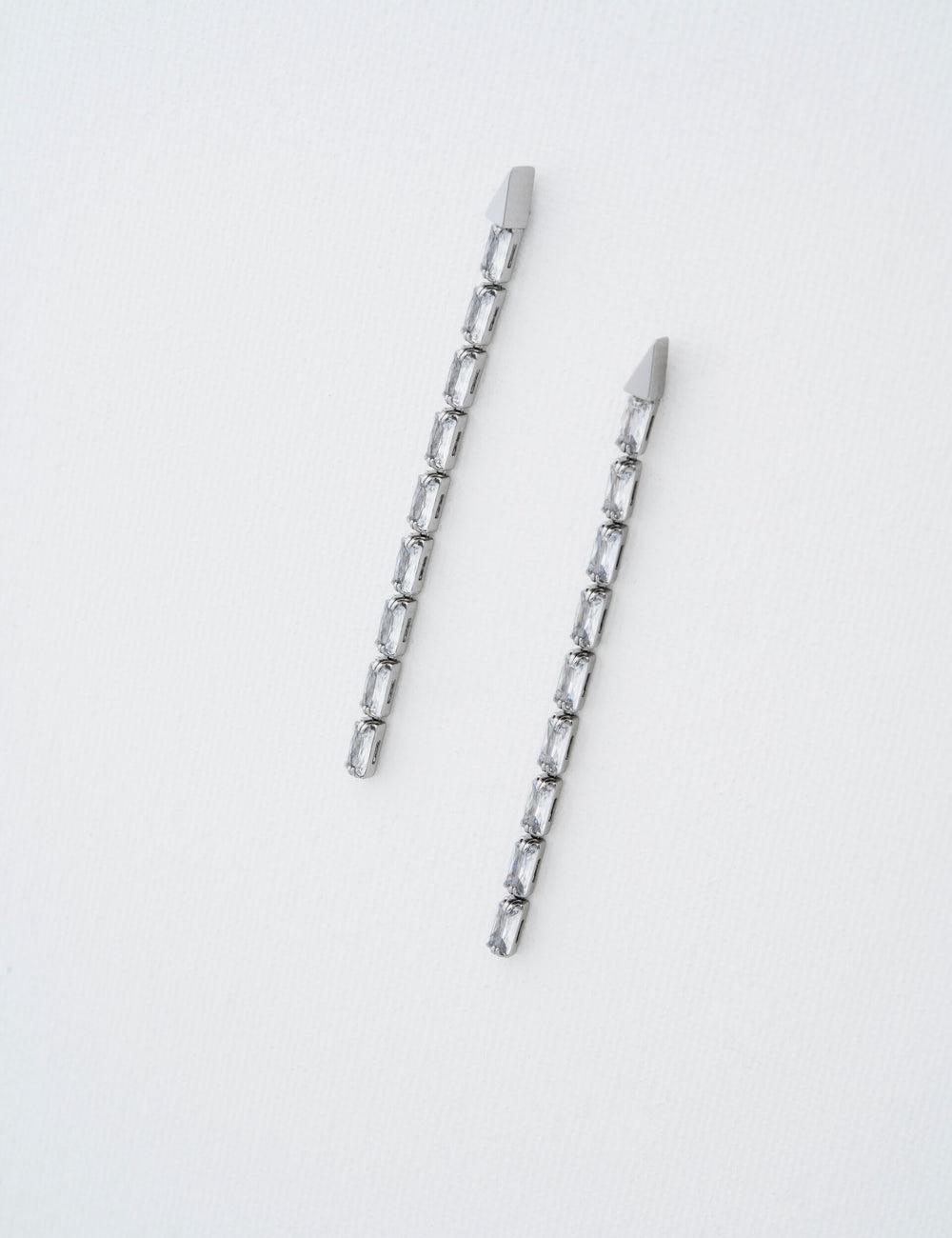 Silver Ted Baker ISALIE - Baguette Crystal Long Drop Women Earrings | SG  2701-GVQML