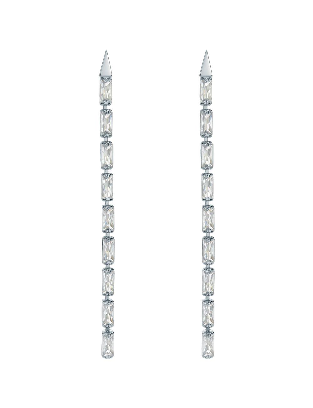 Silver Ted Baker ISALIE - Baguette Crystal Long Drop Women Earrings | SG  2701-GVQML