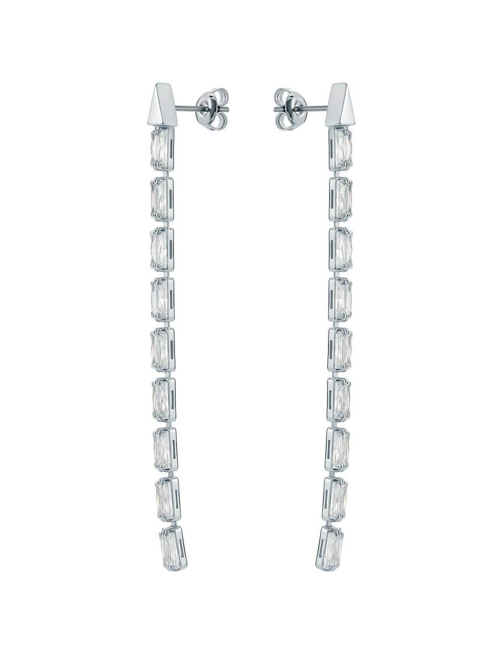 Silver Ted Baker ISALIE - Baguette Crystal Long Drop Women Earrings | SG  2701-GVQML