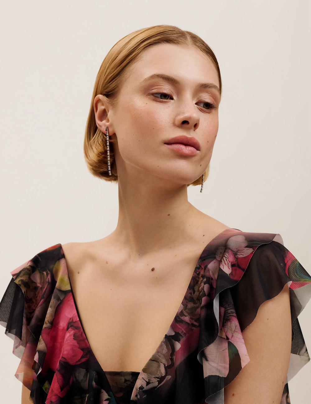 Silver Ted Baker ISALIE - Baguette Crystal Long Drop Women Earrings | SG  2701-GVQML