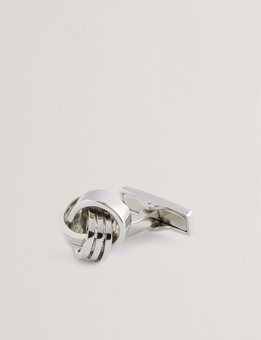 Silver Ted Baker KNOTED - Knotted Shiny Metal Men Cufflinks | SG  0167-DPZGU