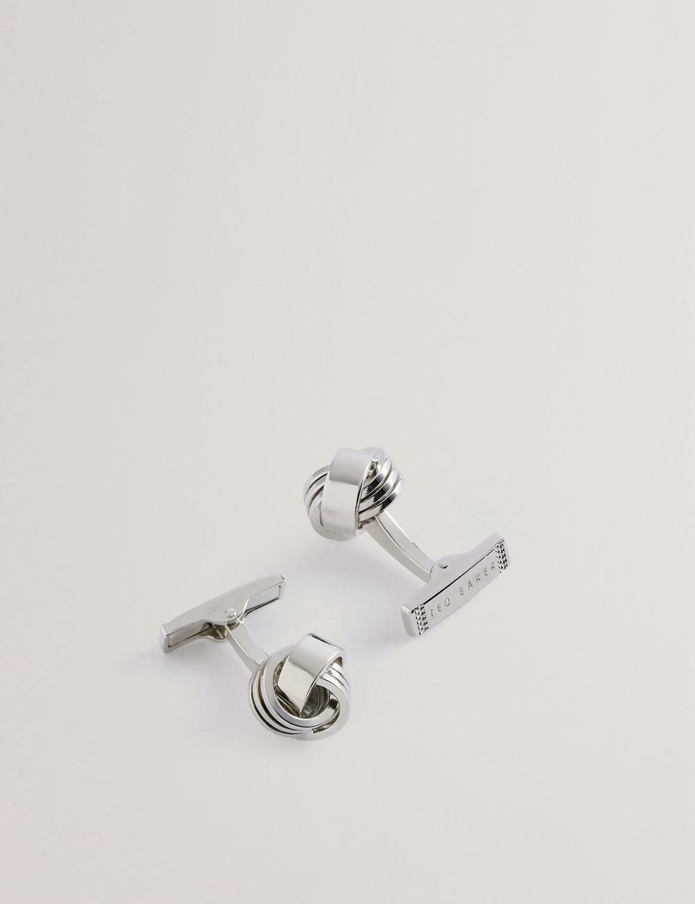 Silver Ted Baker KNOTED - Knotted Shiny Metal Men Cufflinks | SG  0167-DPZGU